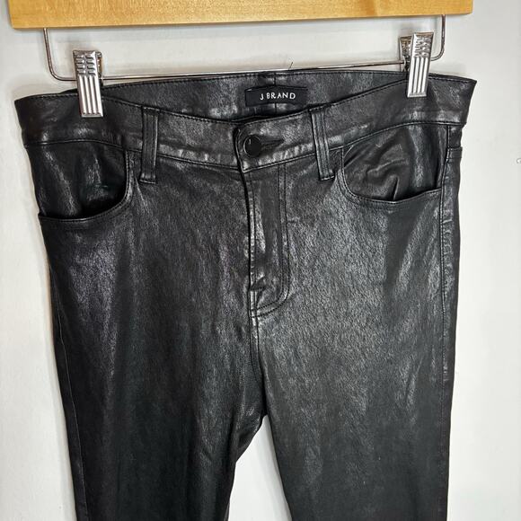 J Brand Lambskin Real Leather Pants Womens 28 Black Flare Bootcut Buttery Club - Picture 3 of 13